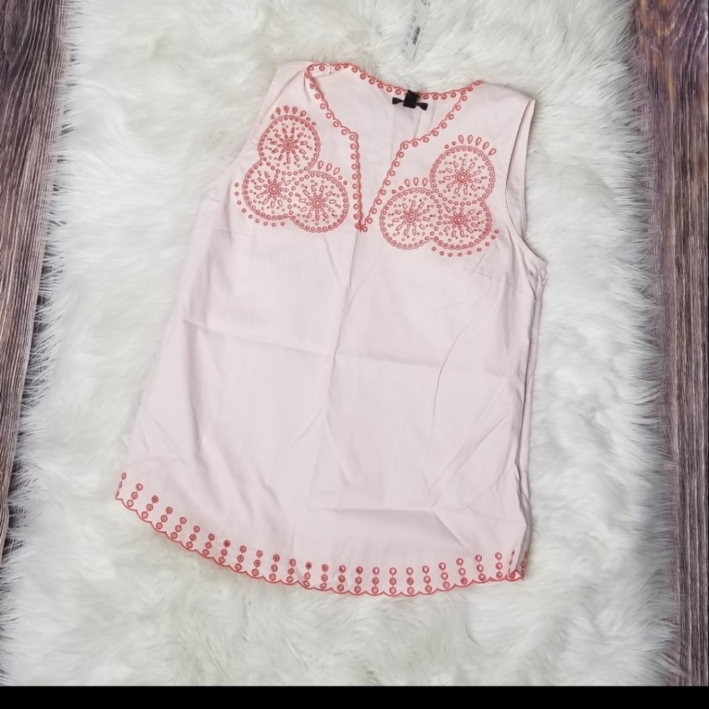 🥳HP🥳 J. Crew Pink Red EmbroideSleeveless Top - Picture 2 of 8
